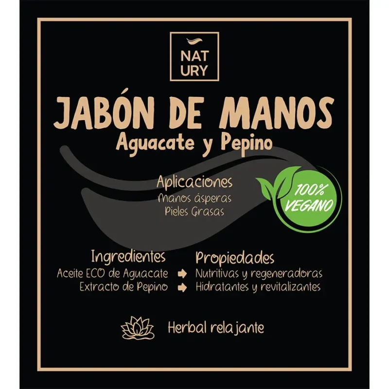 Jabón de manos natural con aceite de aguacate y pepino